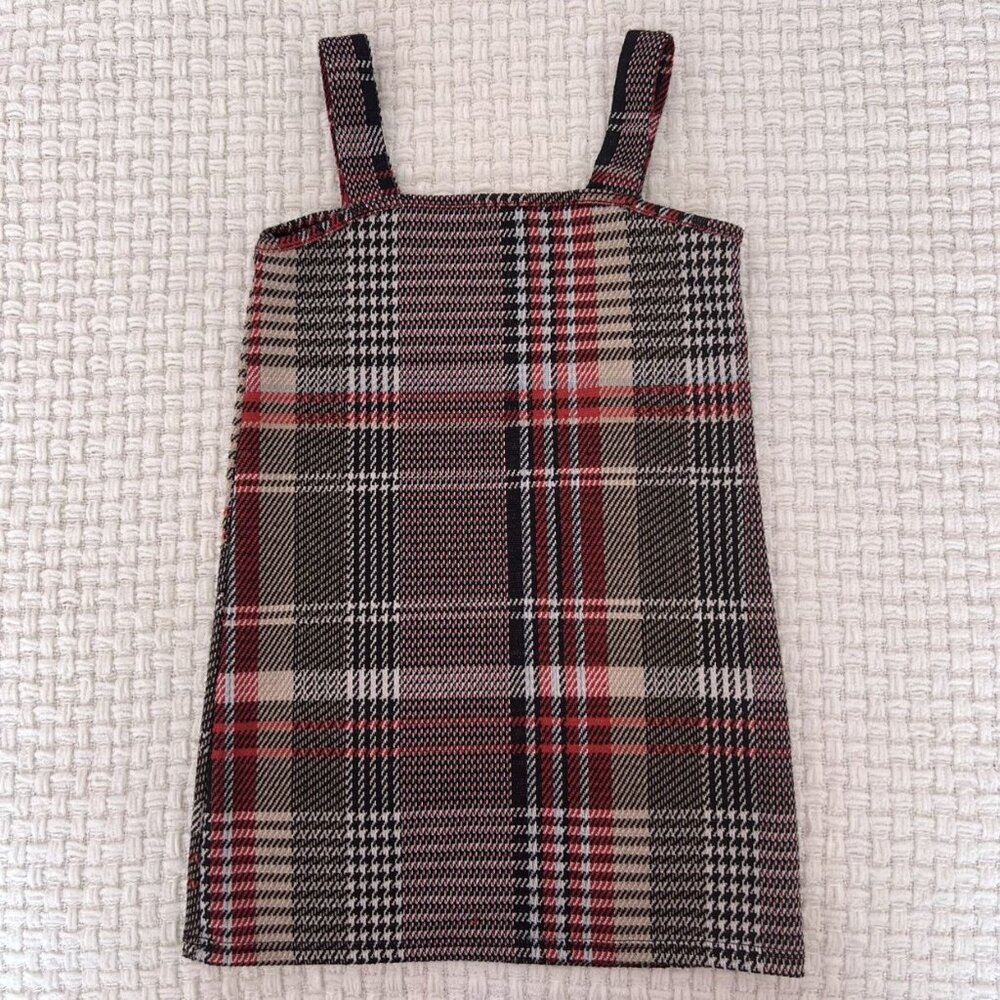 Black Beige Red Plaid Pinafore